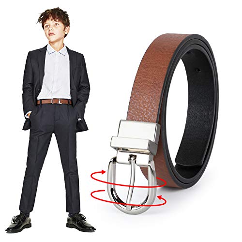JASGOOD Kid Boy's Reversible Belt, kids Leather Casual Dress Belt for Jeans Pants with Alloy Buckle，Black/Brown