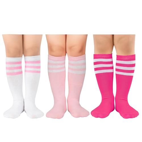 CULACCINO Kids Soccer Socks - Toddler Stripes Knee High Athletic Tube Socks for Girls Sports and Baseball