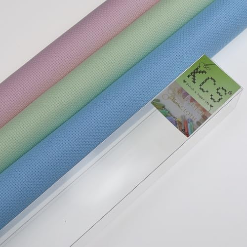 Image of KCS 3 pc of 15 inch x 18 inch(38cmx45cm) Counted Cross Stitch Cotton Aida Cloth Needlework Rolled Fabric Box,16CT,Light Blue+Pink+Light Green