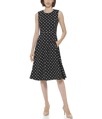 Calvin Klein Women's Scuba Crepe Fit and Flare Sleeveless Dress
