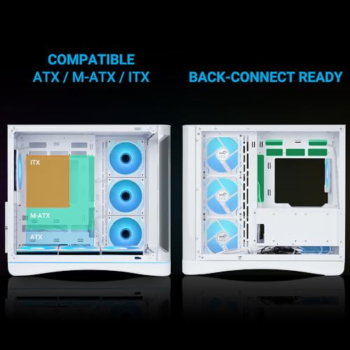 Image of SAMA V62 Mid-Tower PC Case, 7x120mm Pre-Installed ARGB PWM Fans, 4mm Tempered Glass, USB 3.1 Type-C & USB 3.0 Ports, 7 Slots, Support ATX /MATX /ITX (Back-Connect Compatible), White