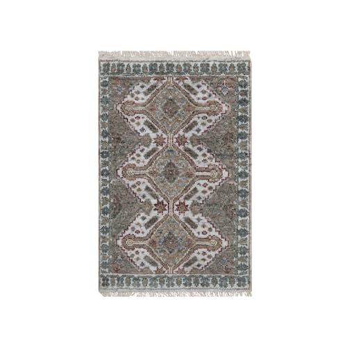 Shahbanu Rugs Hand Knotted Oriental Rug, Alabaster White with Flower