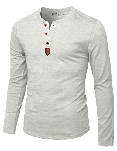 H2H Mens Casual Slim Fit Basic Henley Long Sleeve T-Shirt Heatherwhite US S/Asia M (CMTTL0103)