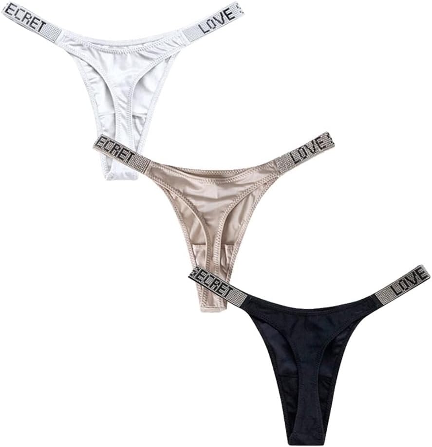 Womens Sexy Rhinestone Thongs Low Waist High Cut Bikini Underwear Hipster T Back Panties