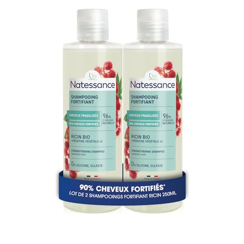 Natessance - Shampooing Fortifiant au Ricin BIO – Renforce & Fortifie les Cheveux – Cheveux Fragiles et Fatigués – Lot de 2 × 250ml