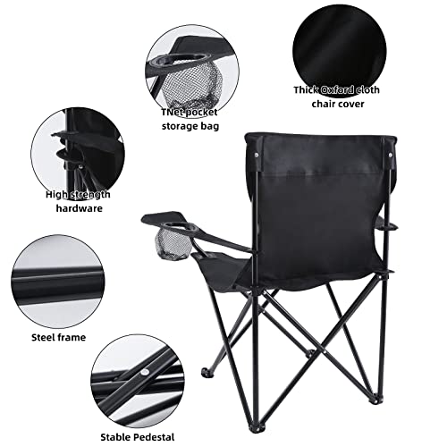 Yssoa Portable Folding Black Camping Chair, Xl W/Armrest, Black #TOP7