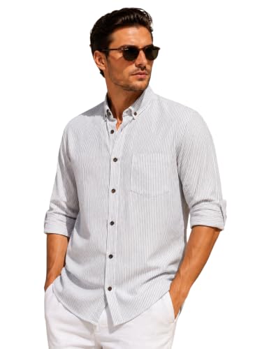 Majestic Man Men’s Vertical Striped Cotton Linen Shirt | Slim Fit...