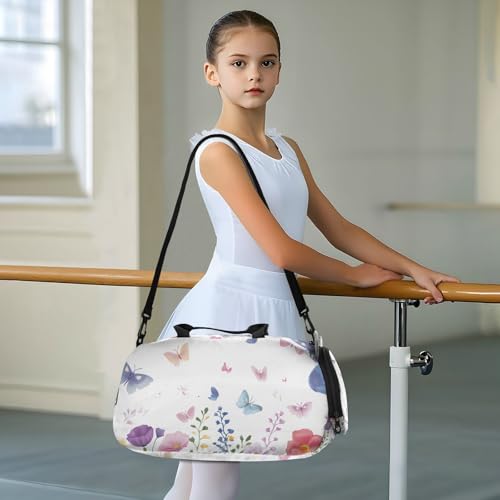 Duffle Bag for Boys or Girls with Shoes Compartment, Butterfly Blossom Flowers Sports Travel Bag Overnight3