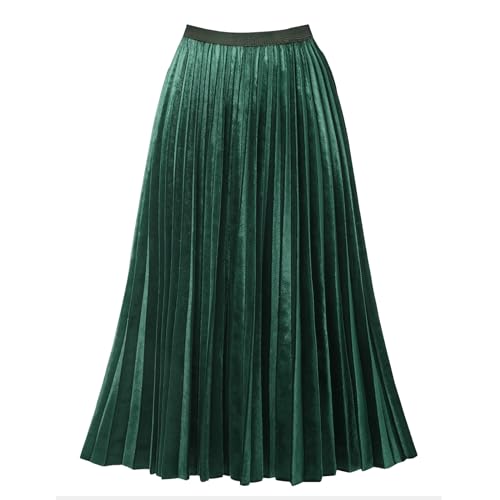 GOOBGS Women's Pleated A-Line High Waist Swing Flare Midi Skirt