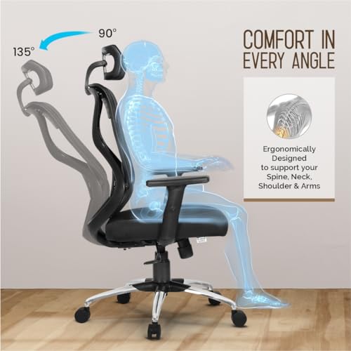 Image of Da URBAN Merlion Office Chair,High Back Mesh Ergonomic Home Office Desk Chair with 3 Years Warranty, Adjustable Armrests,Adjustable Lumbar Support,Tilt Lock Mechanism (Black)