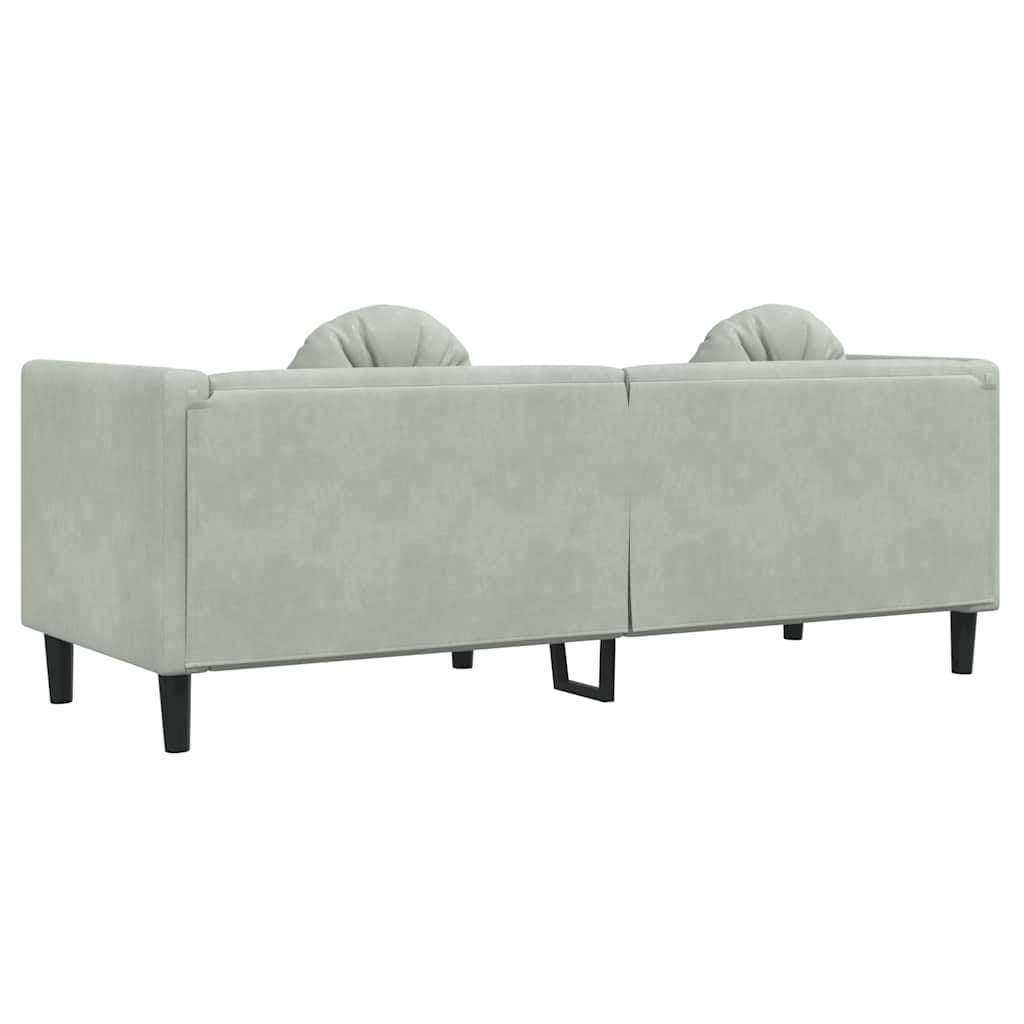 Sofá de 3 plazas con cojines en terciopelo gris claro, sofá de lujo suave para salón con acolchado cómodo y patas de apoyo estables