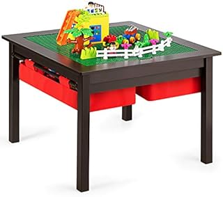 COSTWAY Kids Multi Activity Table with Storage Drawers, Play & Build Tabletop for Construction, Learning, Drawing, Dining and Crafts, Children Boys Girls Gift