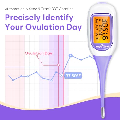 Image of Easy@Home Smart Basal Thermometer, Large Screen and Backlit, Period Tracker with Premom (iOS & Android) - Auto BBT Sync, Charting, Coverline, Accurate Fertility Prediction EBT-300 Purple