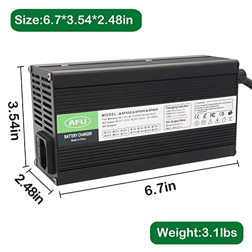 58.4V 10A Charger 48V LiFePO4 Battery Charger for 16S 48V LiFePO4 Battery Pack Smart Charger Full with Alligator Clip Connector