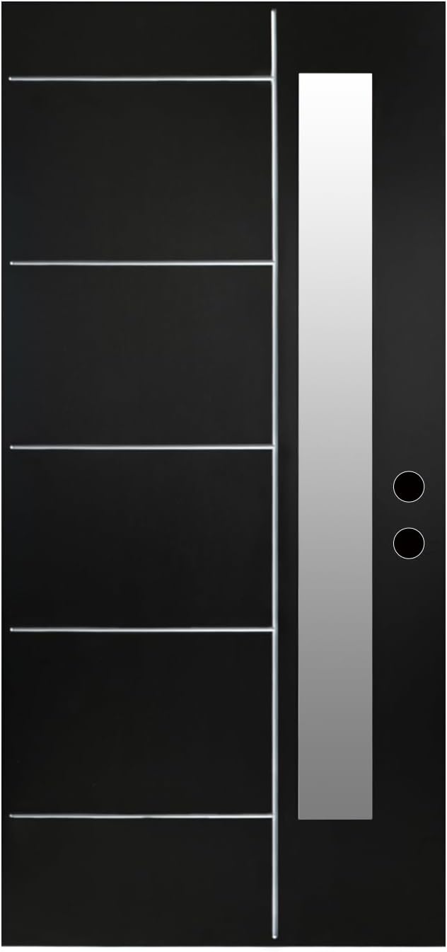 Black 36x80 Fiberglass Front Door Slab with Frosted Glass, Left-Hand Inswing, Pre-Cut for Hinges and Lockset, Modern Exterior Replacement Door, 35.75" x 79"