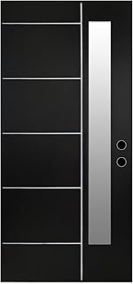 Black 36x80 Fiberglass Front Door Slab with Frosted Glass, Left-Hand Inswing, Pre-Cut for Hinges and Lockset, Modern Exterior Replacement Door, 35.75" x 79"
