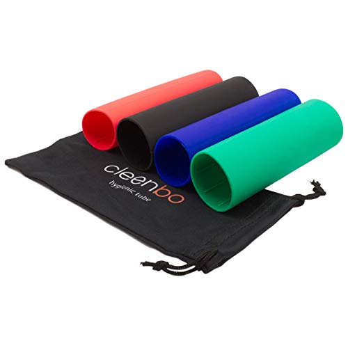 cleenbo -"Hygenic Tube" 4er Set Hygienischer Türöffner für Unterwegs aus Silikon inkl. Stoffbeutel - Freihand-Türöffner für die Türklinke als Bakterienschutz in den Farben Rot, Schwarz, Blau und Grün Cover