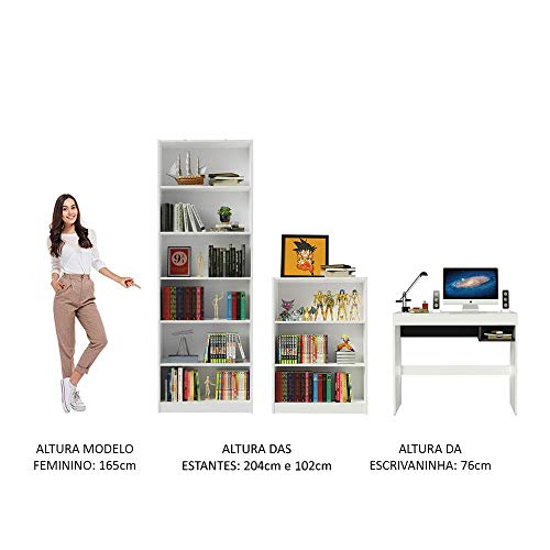 Escrivaninha Madesa Rubi + Estante 6908 + Estante 6907 - Branco/preto