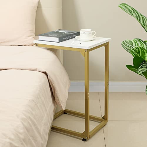 Amhancible C Shaped End Table Set Of 2, Side Tables For Sofa, Snack Couch Tables That Slide Under For Living Room Bedroom Golden White Het02Gwt #TOP7