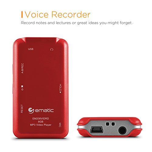 Ematic 8GB MP3 Video Player with FM Tuner/Recorder and 1.5-inch Color Screen, Red - Thumbnail 4