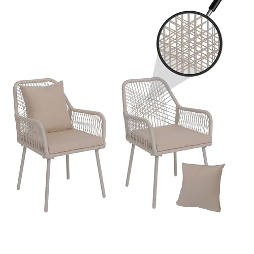 Mendler 2er-Set Gartenstuhl HWC-O12, Outdoor Sitz-/Rückenpolster Aluminium Seilgeflecht Rope - Creme, Bezug Creme