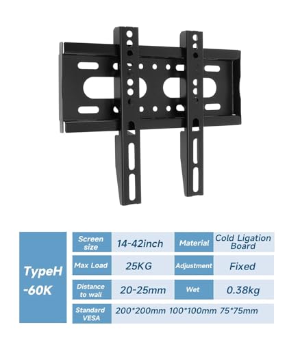 Support mural pour moniteur TV 14-60 pouces fixe pour écran LED LCD charge 75kg - 6