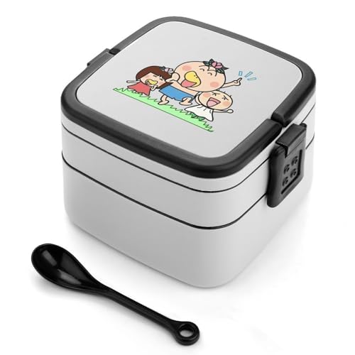 2段式 大容量1000ml ランチボックス 弁当箱 はなかっぱ 二層構造 PP素材 軽量&密封防漏タイプ スプーン付き 仕切り付き 食品の味をキープ お弁当 ピクニック 通勤 旅行に最適
