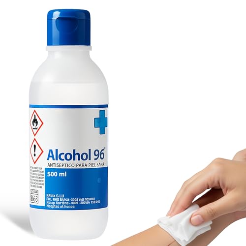 Alcohol 96º, Etanol 96, Alcohol etílico desinfectante manos antiséptico, Ethyl alcohol ethanol, Alcohol sanitario para heridas, Alcohol de farmacia, Tapón seguridad, Concentración 96º, Contiene 500 ml