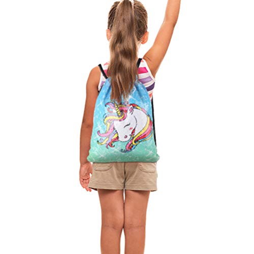 Tendycoco bolsa de unicórnio com cordão e lantejoulas, bolsa de cosméticos para lápis com zíper para