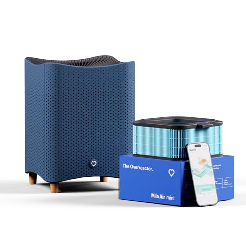 Mila Air Mini Smart Home Air Purifier with Overreactor H14 HEPA Replacement Filter, Removes Formaldehyde, VOCs, Dust & Odors, Ideal for Large Room or Bedroom, Quiet-Mode (Blue)