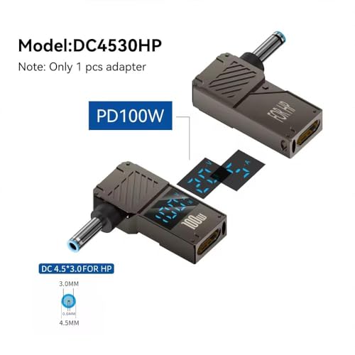 Image of ETZIN USB C to Smart Tip Connector 4.5 x 3.0mm for HP Laptops 100w PD Converter USB C to Smart Tip Connector