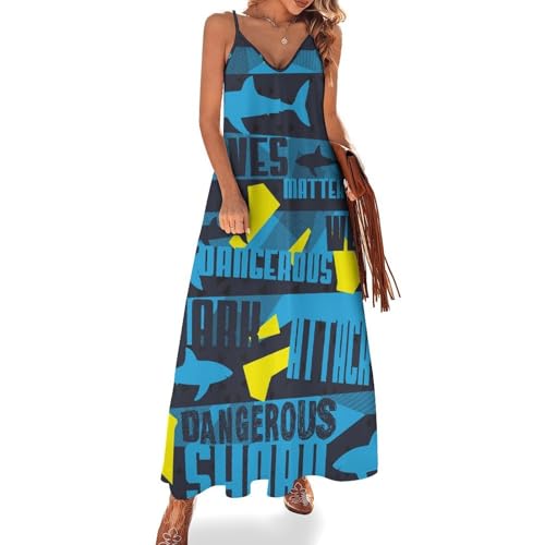 Robe longue requin pour femme robe maxi ete sans manches pour la plage et les vacances