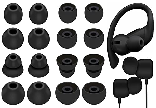 Replacement Ear Tips TEEMADE Silicone Earbuds Buds Set for Powerbeats Pro Beats Flex and Beats X Wireless Earphone Headphones,16 Pieces (Black)