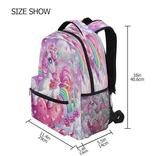 Unicorn Heart Rainbow Cloud Backpack for School Boys Girls Adults Kids Bookbag Laptop Bag 15L4