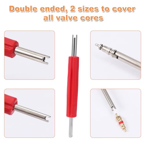 lasuroa 4pcs Valve Core Removal Tool, 4 in 1 & Double & Single Head Tire Stem Repair Installation Wrench Tool with 30pcs Tire Valve Cores for Bicycle Car Truck Motorcycle