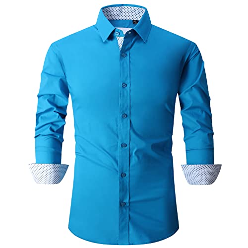 Samerm Mens Dress Shirt Regular Fit Long Sleeve Button Down Shirts For Men,Solid2-Turquoise,L #TOP18