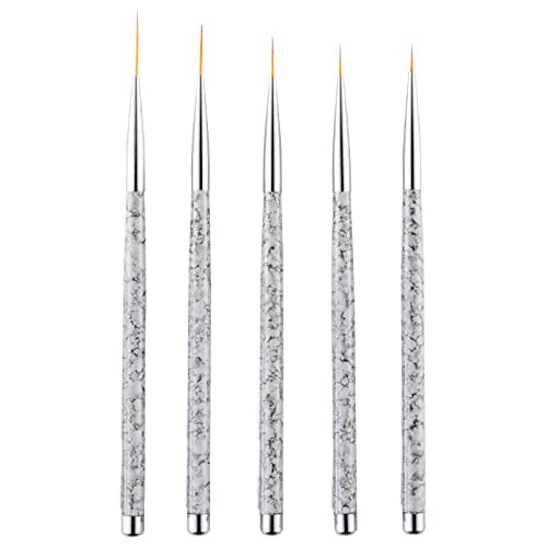 5 Pcs Nail Art Liner Brushes, 20/15/11/9/7mm Professional UV Gel Painting Nail Art Design Brush Pen Set Nail Art Point Drill Drawing Brush Pen Thin Nail Art Brush (White Marble)