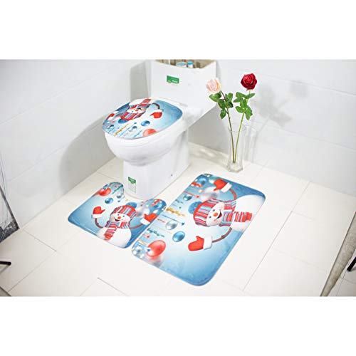 YARNOW 3 Stück Weihnachts-Toilettensitzbezug Und Teppichset Rutschfestes Schneemann-Badmatten-Teppich-Set Weihnachts-Baddekorationsset (Schneemann mit Schal) – Bild 3