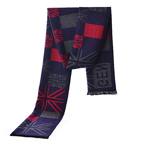 OHAYOMI Mens Winter Cashmere Scarf - Fashion Formal Soft Scarves for Men(Navy/Red)