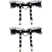 alisikee 2 ligas ajustables de encaje en forma de corazón con cierres antideslizantes, liga elástica para mujer, negro/rosa, Negro, Talla única