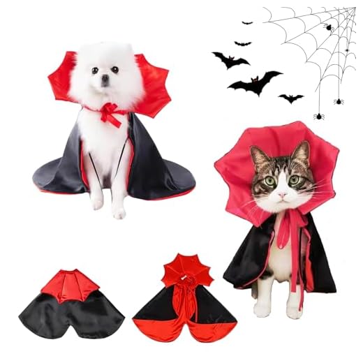 Disfraz de Vampiro de Halloween para Mascotas, Halloween Vampiro Ropa para Mascotas, Negro Rojo Capa Vampiro Mascotas, Accesorios Disfraces Mascotas para Halloween Cosplay Fiesta