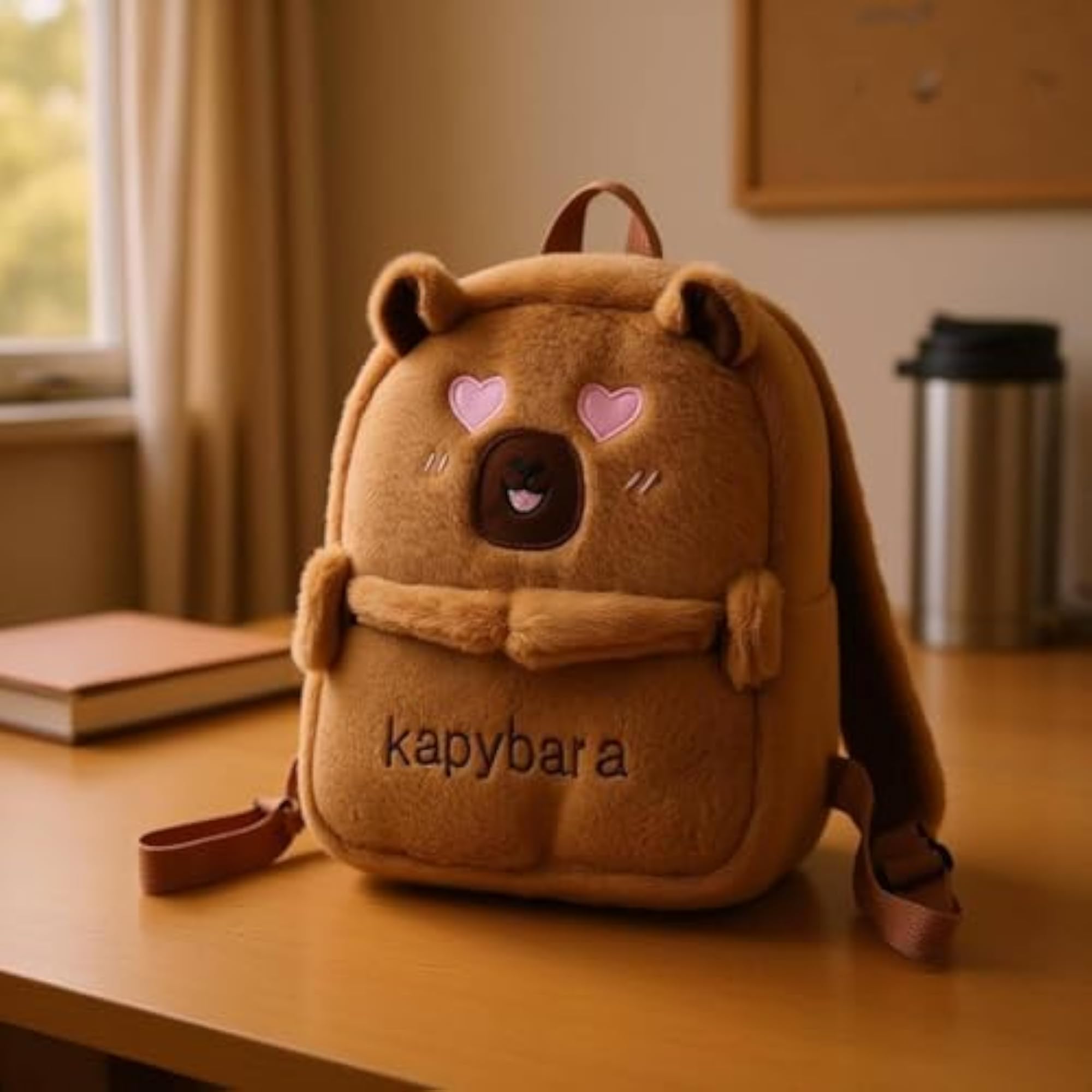 Embroidered Capybara Soft Backpack, Front Pocket