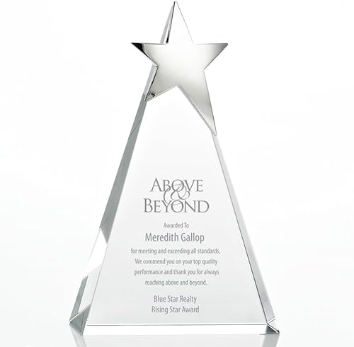 Trofeo grabado  Disco de cristal  Acento de estrella plateada reflectante  Viene en caja de regalo  Premio para empleados