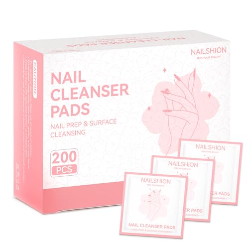 Nailshion Nail Prep Cleanser Pads 200PCS Individually Wrapped Alcohol Pads for Nails Lint-free Shine Wipes Tacky Layer Cleanser for Gel Polish & Builder Gel & Press ons All Manicure Pedicure