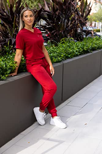 Image of Mim Jogger Scrub Pants for Women, Skinny Leg Joggers, Burgundy, Black, Navy Blue, Green