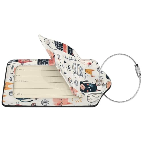 Boho Cats PU Leather Luggage Tags for Suitcases 2 Pack Baggage Tags with Privacy Cover ID Label Address Card and Durable Metal Ring for Women Men Travel2