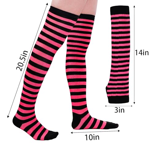 Image of Tongcloud Women's Striped Knee High Socks, Over Knee Thigh High Socks, Arm Warmer and Fingerless Gloves Set