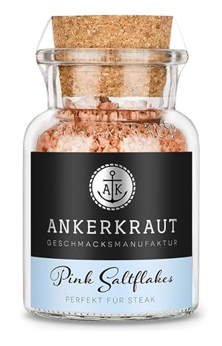 Ankerkraut Pink Saltflakes, Kristall-Salz, Salzkristalle ähnlich wie Murray River Salt, zum Würzen und Salzen von Salat und Steak, 90 g im Korkenglas