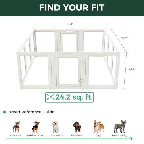 Image of FXW AuraSpace Clear Acrylic Indoor Dog Playpen, 24 inch H, 12 Panels, White | Open View, Modern Home Fit, No Climbing Bars, Tool-Free Setup, For Puppies & Small Dogs