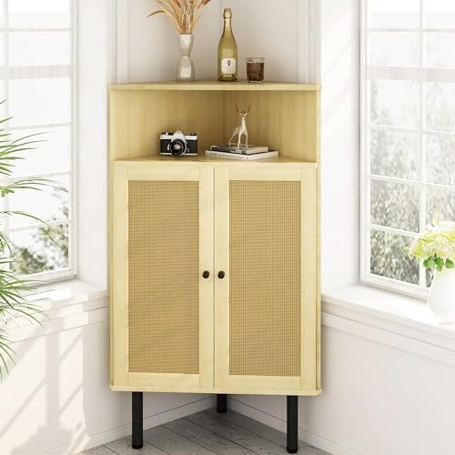 Amazon.com: OKD Natural Rattan Corner Cabinet, 68" Tall Modern Boho ...